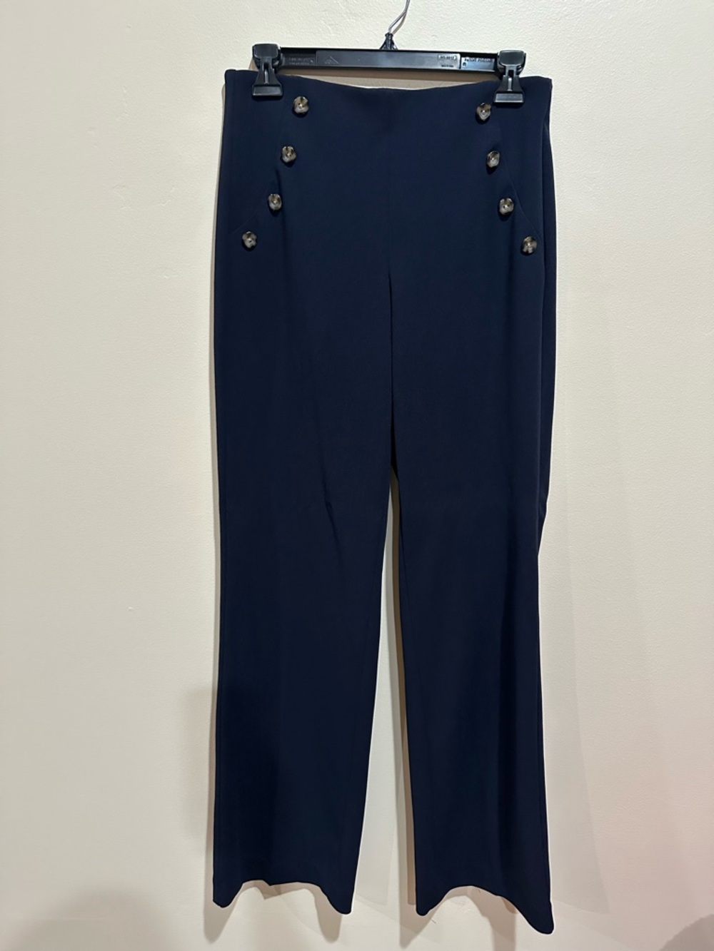 Express Navy Wide-Leg Sailor Pants with Button Detail